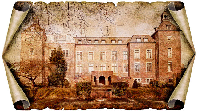 Castle Neersen at Willich on old paper roll