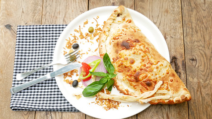 Calzone on a restaurant table