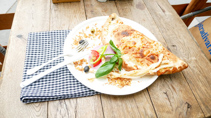 Calzone on a restaurant table