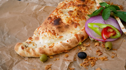 Calzone on a restaurant table