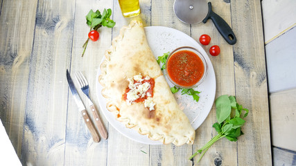 Calzone on a restaurant table
