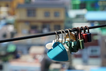 colorful locks on a wire