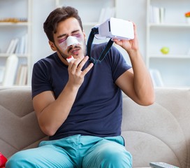 Young man defeated in sports game suffered loss with broken blee