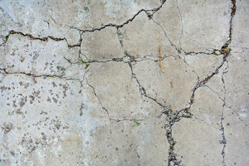 Old concrete ground floor panel, large cracks. Texture of damaged cement block