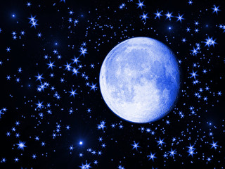 Luna piena in cielo tra le stelle. Anno 2019
