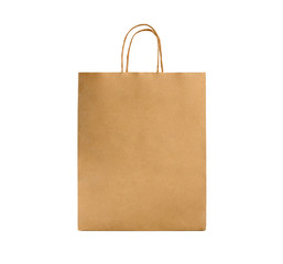 Brown paper bag isolated on white background.