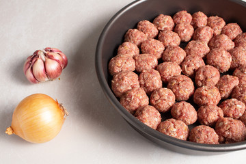 raw minced meatballs ready to prepary cooking concept on clear background