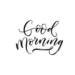 Good morning postcard. Modern vector brush calligraphy. Ink illustration with hand-drawn lettering. 
