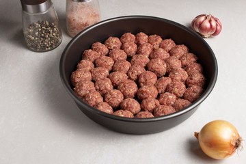 raw minced meatballs ready to prepary cooking concept on clear background