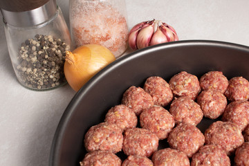 raw minced meatballs ready to prepary cooking concept on clear background