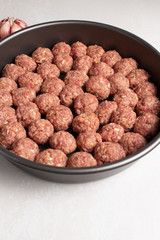 raw minced meatballs ready to prepary cooking concept on clear background
