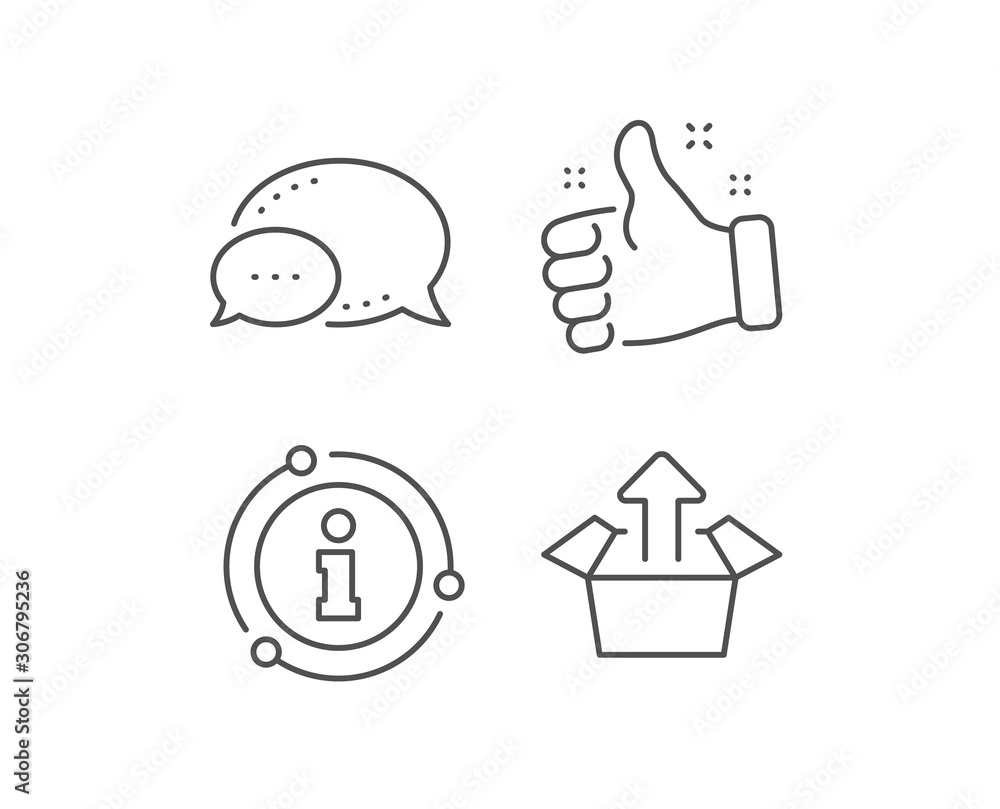 Poster send box line icon. chat bubble, info sign elements. open delivery parcel sign. cargo package symbol