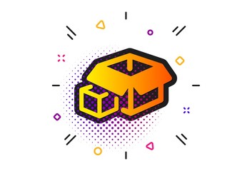 Delivery parcel sign. Halftone circles pattern. Box icon. Packing boxes symbol. Classic flat packing boxes icon. Vector