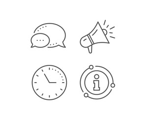 Megaphone line icon. Chat bubble, info sign elements. Advertisement device symbol. Brand ambassador loudspeaker sign. Linear megaphone outline icon. Information bubble. Vector
