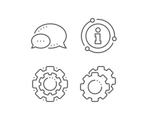 Settings gears line icon. Chat bubble, info sign elements. Cogwheel sign. Working process symbol. Linear settings gears outline icon. Information bubble. Vector