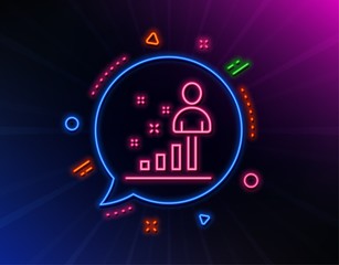 Fototapeta premium Stats line icon. Neon laser lights. Business management sign. Best employee symbol. Glow laser speech bubble. Neon lights chat bubble. Banner badge with stats icon. Vector