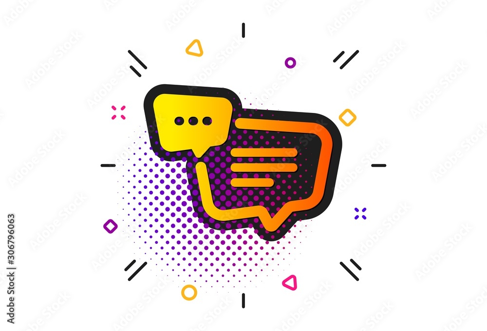 Poster chat comment sign. halftone circles pattern. text message icon. speech bubble symbol. classic flat t