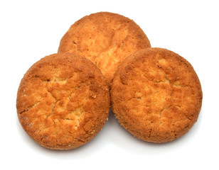 Butter cookies, biscuit, pastry isolated on white background. Top view, flat lay