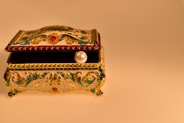 Inlaid Metal Jewelry Box with Pearl.