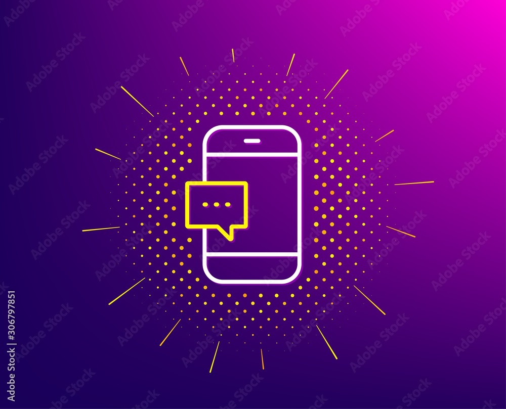 Poster smartphone message icon. halftone pattern. cellphone or phone messenger sign. ð¡ommunication mobile 