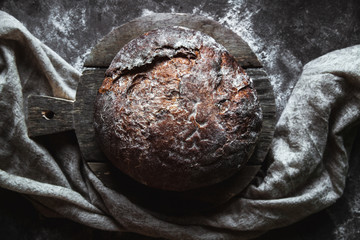 Fresh Baked bread on dark background