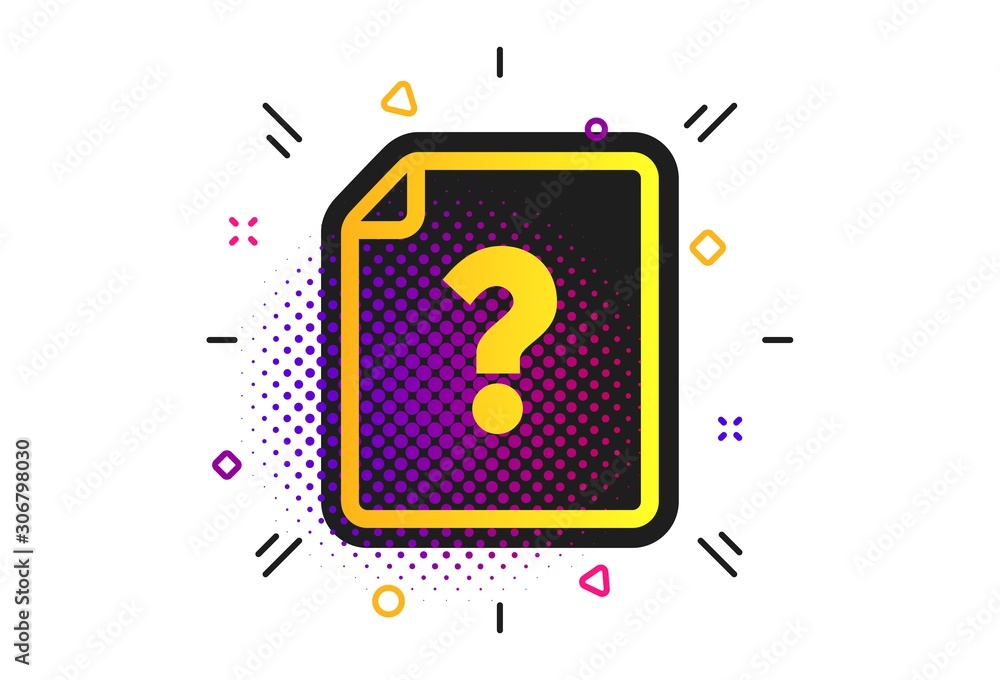 Poster file document help icon. halftone dots pattern. question mark symbol. classic flat document icon. ve