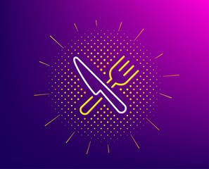 Food line icon. Halftone pattern. Cutlery sign. Fork, knife symbol. Gradient background. Food line icon. Yellow halftone pattern. Vector