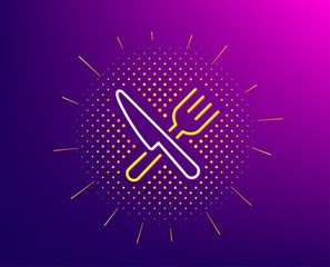 Food line icon. Halftone pattern. Cutlery sign. Fork, knife symbol. Gradient background. Food line icon. Yellow halftone pattern. Vector