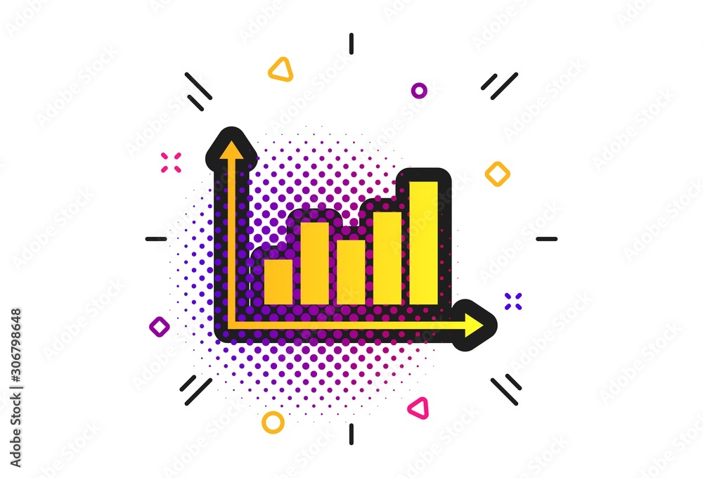 Poster graph chart sign icon. halftone dots pattern. diagram symbol. statistics. classic flat graph icon. v