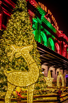 Holiday lighting of Denver Union Station