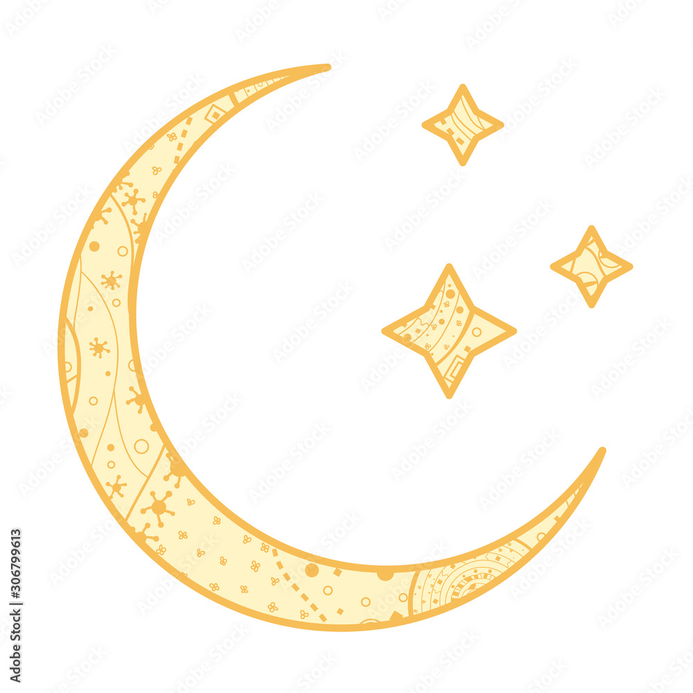 Wall mural crescent moon and stars with abstract patterns on isolation background. design for spiritual relaxat