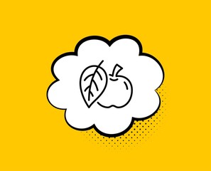 Apple line icon. Comic speech bubble. Fresh fruit sign. Natural food symbol. Yellow background with chat bubble. Apple icon. Colorful banner. Vector