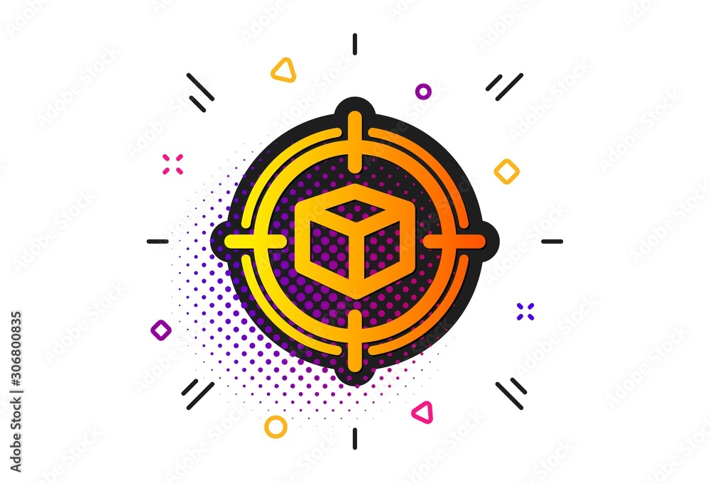Poster delivery monitoring sign. halftone circles pattern. parcel tracking icon. shipping box in target sym