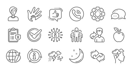 Check mark, Sharing economy and Mindfulness stress line icons. Privacy Policy, Social Responsibility. Linear icon set. Quality line set. Vector