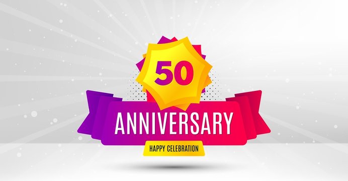 50 years anniversary. Birthday celebration party badge. Fifty years celebrating icon. Anniversary event template banner. Happy celebration badge. Vector