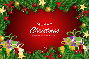 Merry christmas background with realistic decoration