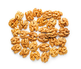 Tasty walnuts on white background