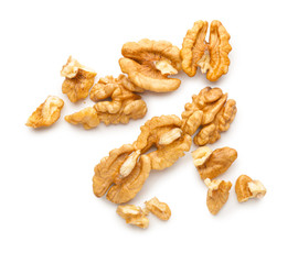 Tasty walnuts on white background