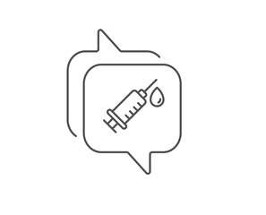 Medical syringe line icon. Chat bubble design. Medicine vaccine sign. Pharmacy medication symbol. Outline concept. Thin line medical syringe icon. Vector