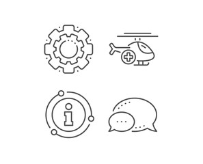 Medical helicopter line icon. Chat bubble, info sign elements. Emergency sky transport sign. Linear medical helicopter outline icon. Information bubble. Vector