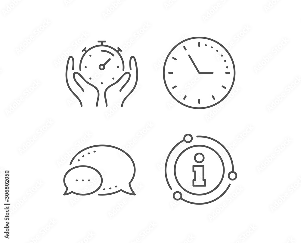 Poster timer line icon. chat bubble, info sign elements. time management sign. stopwatch symbol. linear tim