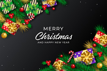 Merry christmas background with realistic decoration