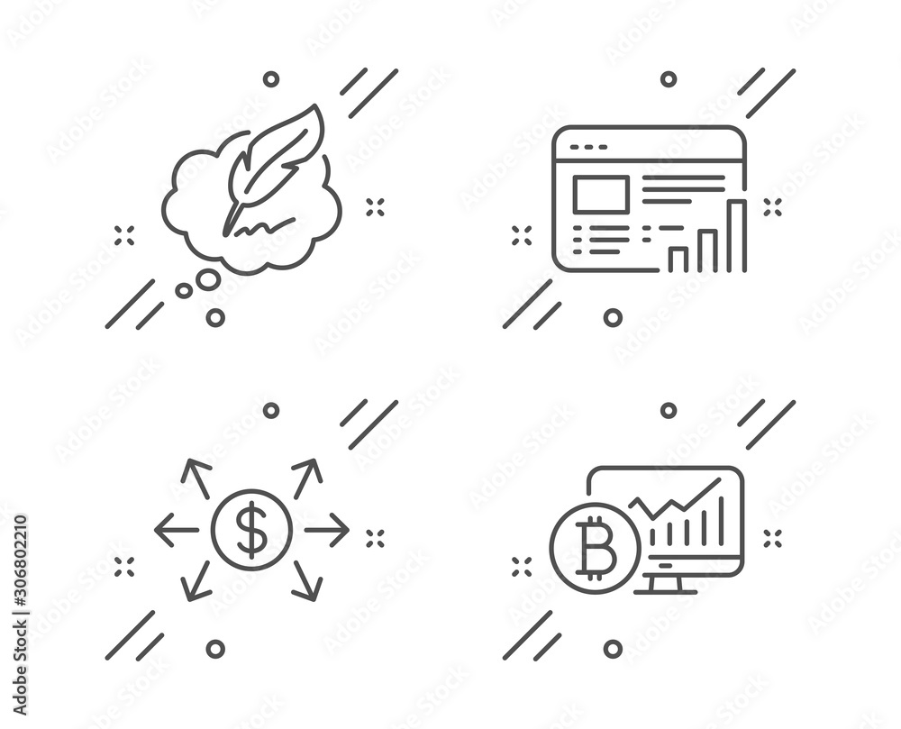 Poster copyright chat, dollar exchange and web report line icons set. bitcoin chart sign. speech bubble, pa