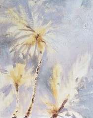 Impressionist plein air painting of palms at sunrise