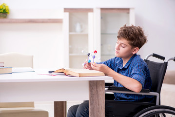 Disabled kid preparing for school at home