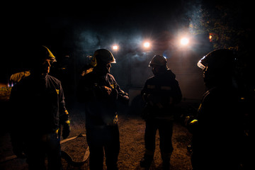 Firefighting crew at a fire scene