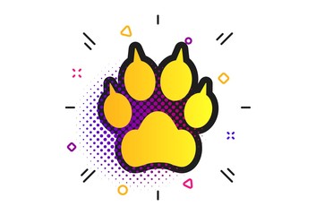 Dog paw with clutches sign icon. Halftone dots pattern. Pets symbol. Classic flat dog paw icon. Vector