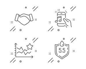 Music phone, Handshake and Ranking stars line icons set. Ph neutral sign. Radio sound, Deal hand, Winner results. Water. Business set. Line music phone outline icon. Vector