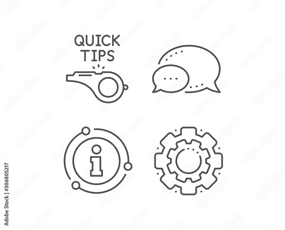 Poster quick tips whistle line icon. chat bubble, info sign elements. helpful tricks sign. linear tutorials