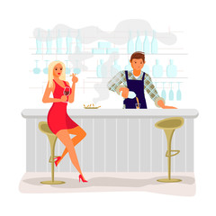 Attractive blonde girl drinks